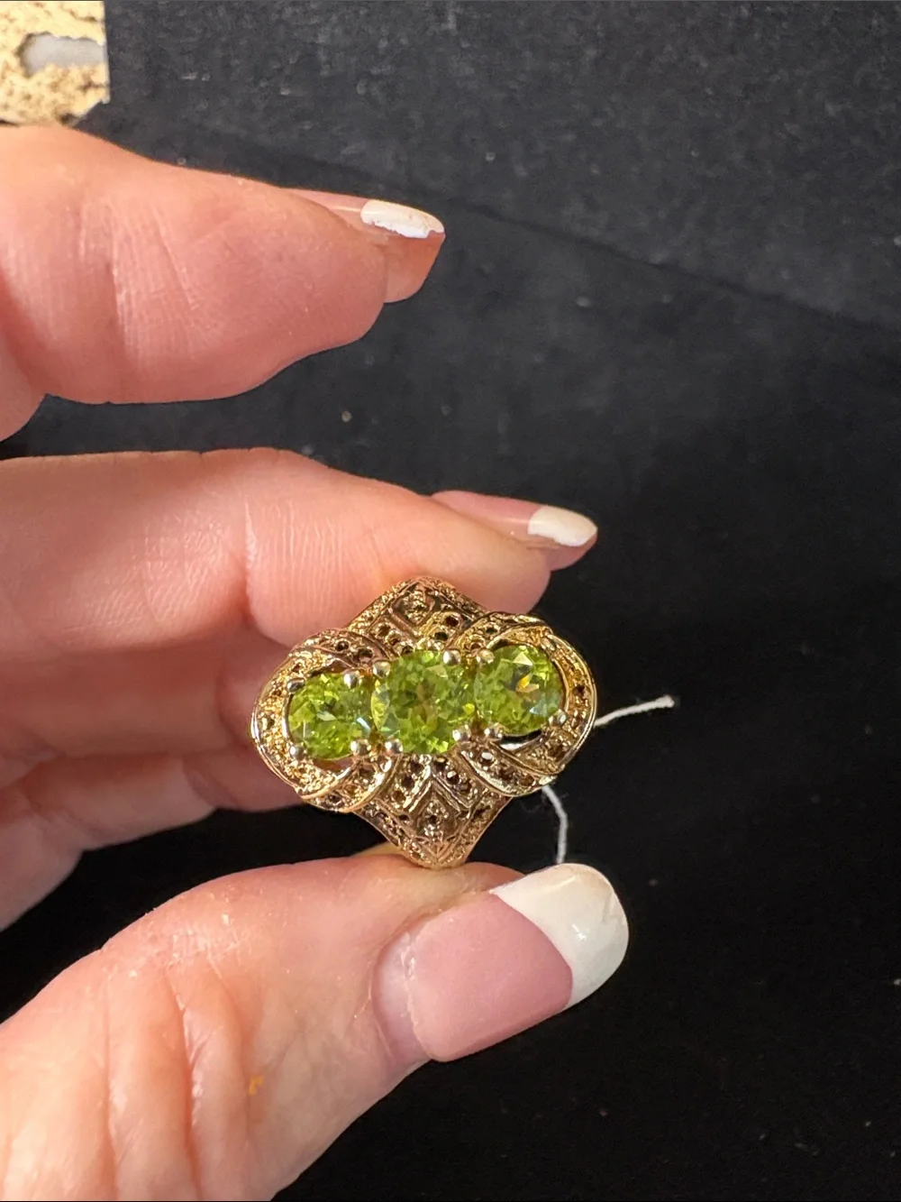 Green Peridot Triple-Stone Statement Ring - Women Jewelry